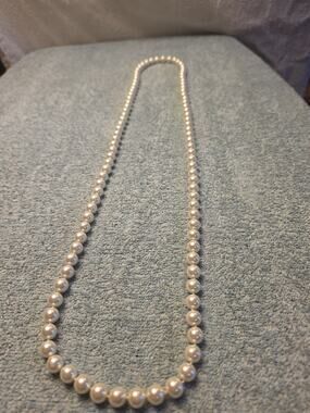 Vintage Faux Pearl Strand Necklace Cream White Beaded Costume Jewelry Long